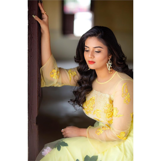Telugu TV Model SreeMukhi in Transparent Yellow Lehenga Choli 4
